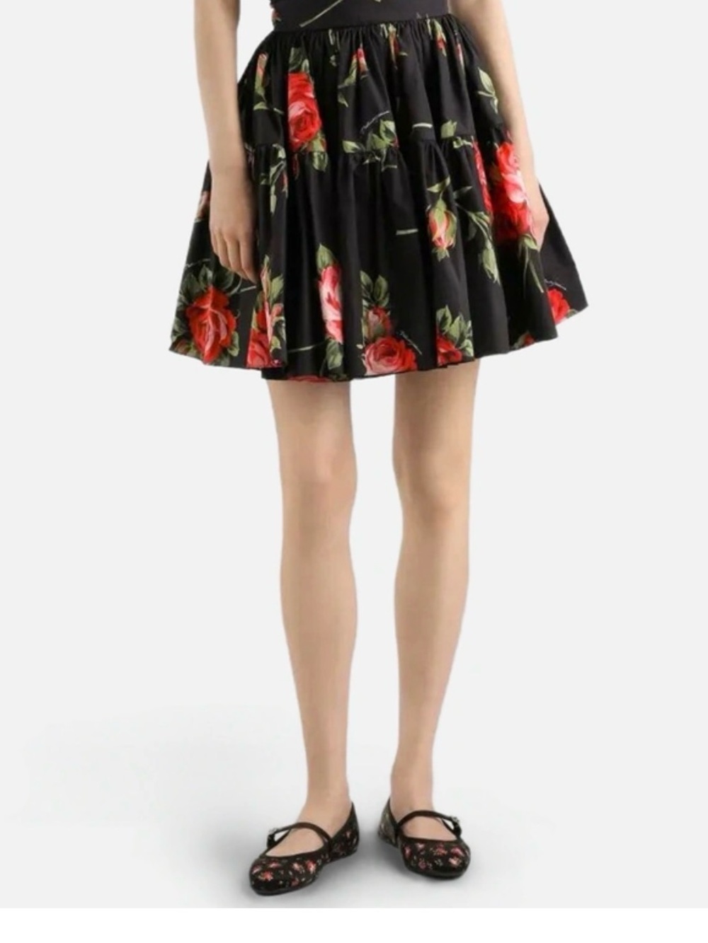 NWT Dolce & Gabbana Black Floral A-Line Midi Skirt with Red Rose Print 44 - Picture 3 of 7